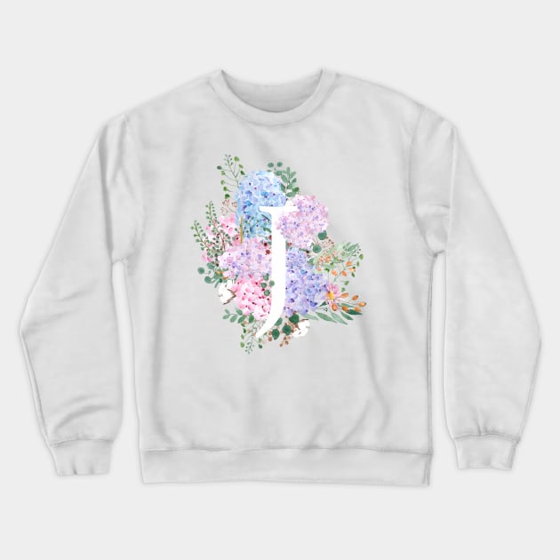 botanical monogram alphabet J hydrangea flowers Crewneck Sweatshirt by colorandcolor